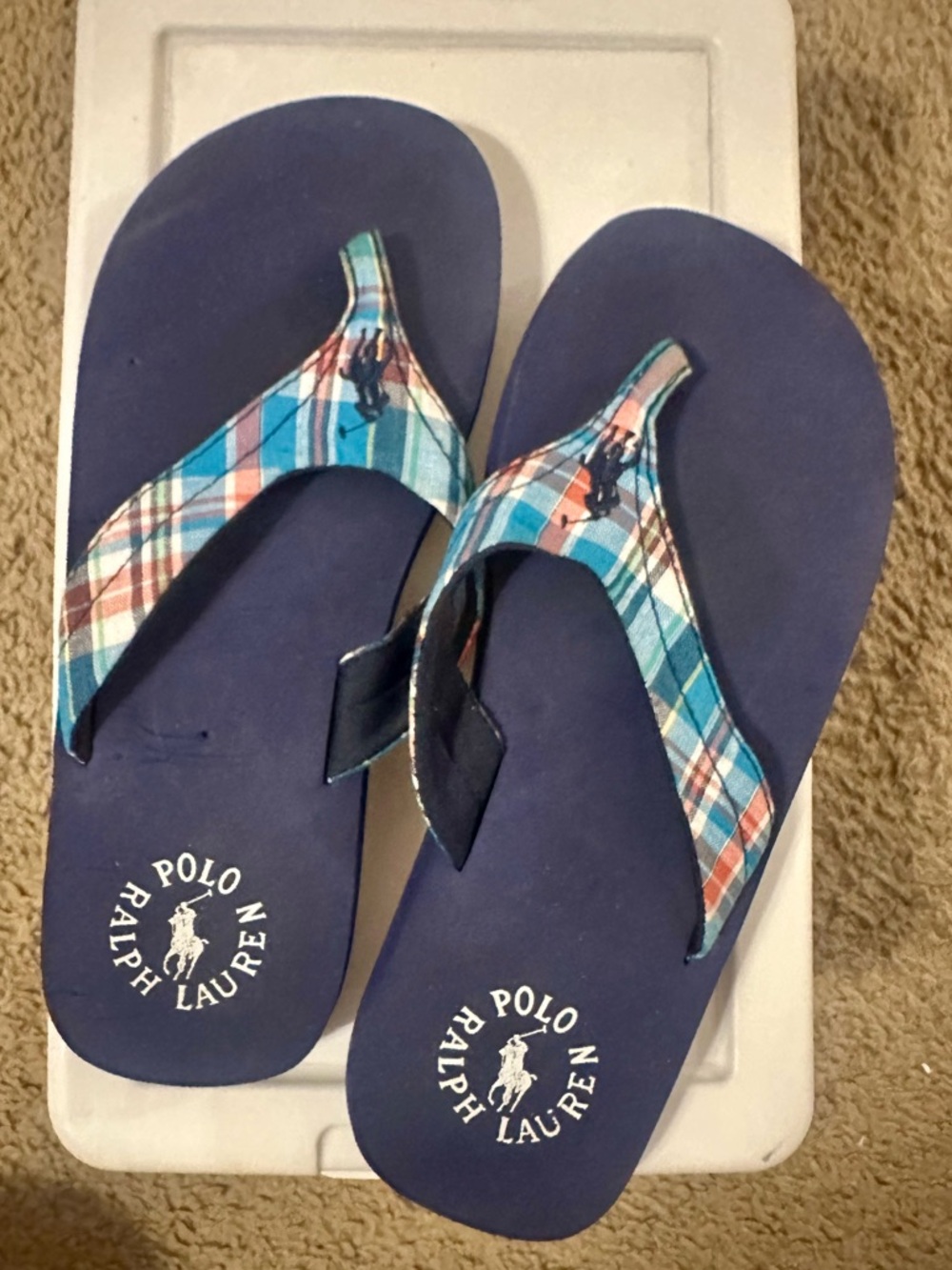 Polo by Ralph Lauren Navy Plaid Flip Flops